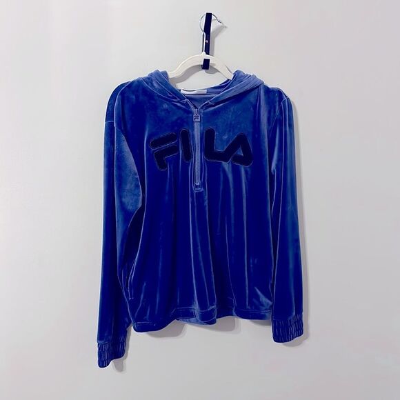 FILA Blue/Purple Velour 3/4 Zip Hoodie Front Pockets Large - Picture 1 of 5